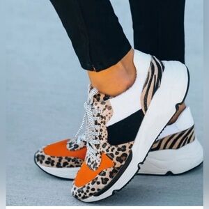 White Raven Loyal Leopard Print Platform Sneakers in Orange Leopard 6.5